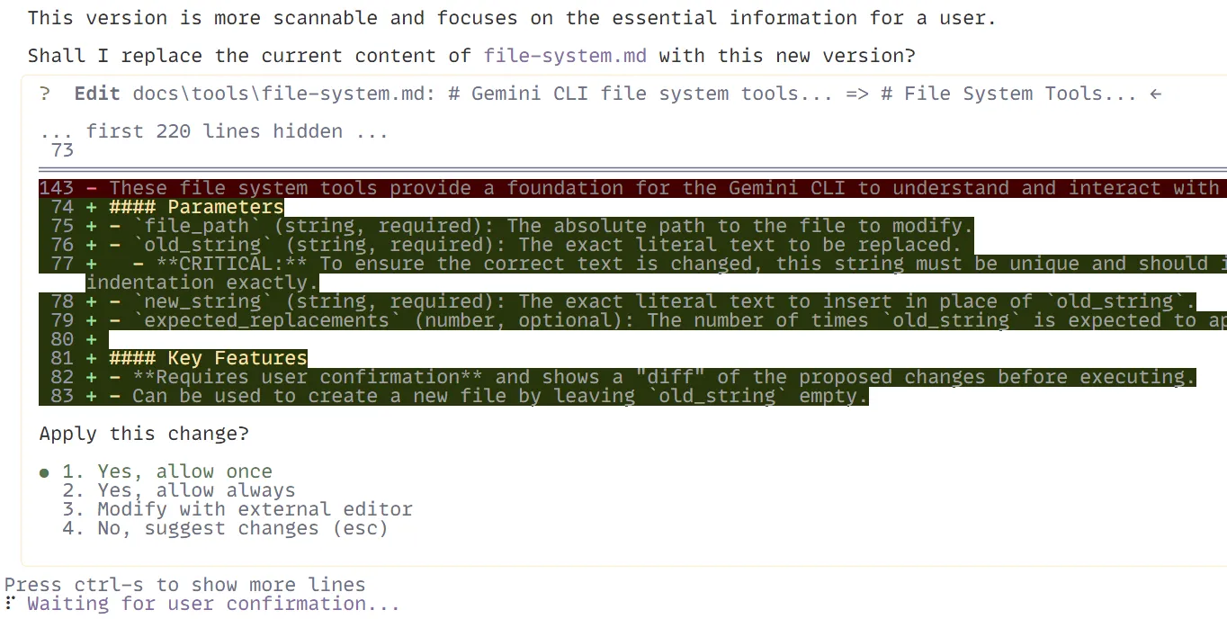 Gemini cli asking for user confirmation